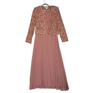Patra Long Vintage Sleeveless Evening Gown & Embroidered Glittery Jacket SZ 10